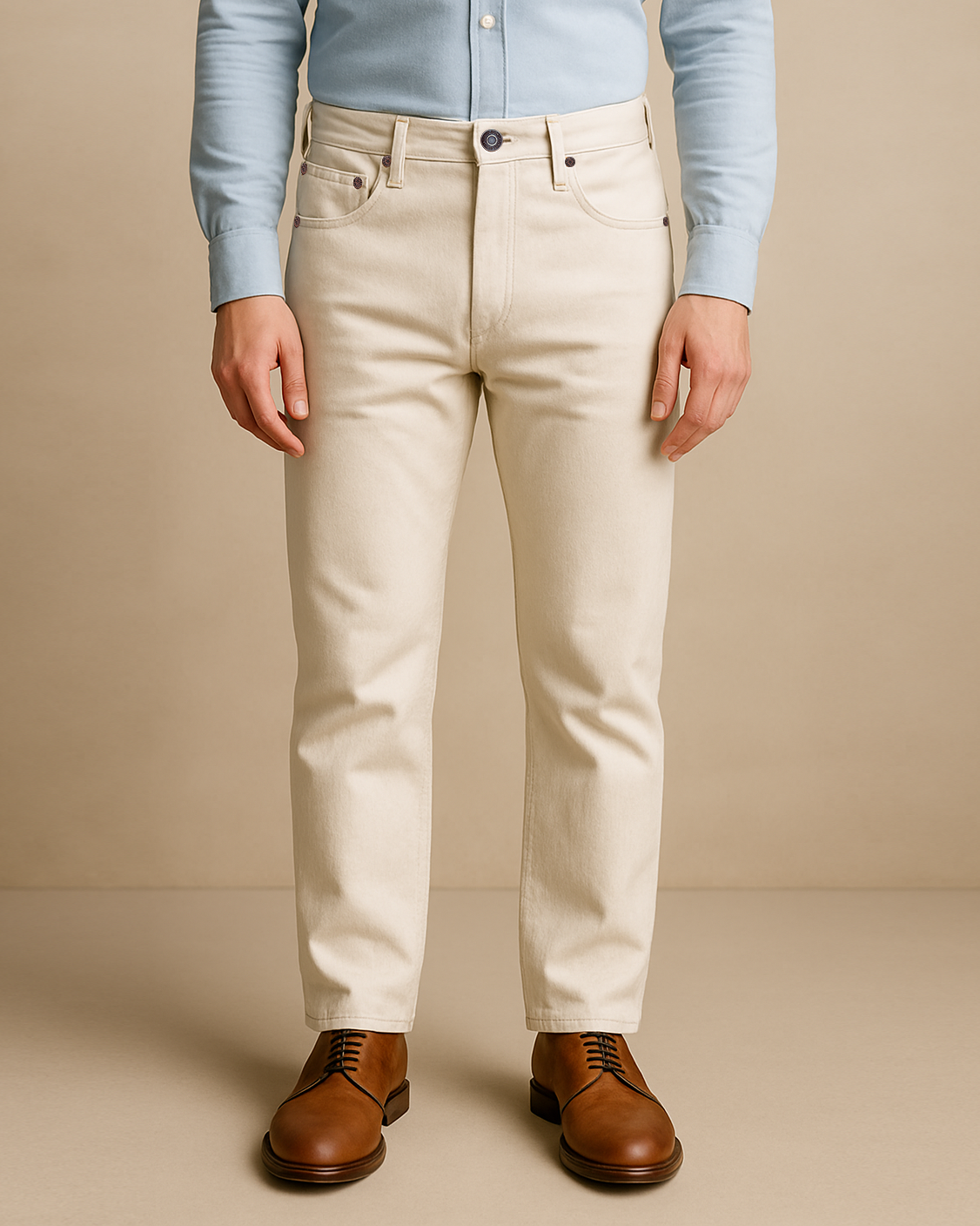 Ecrufarbene Jeans aus Twill-Denim