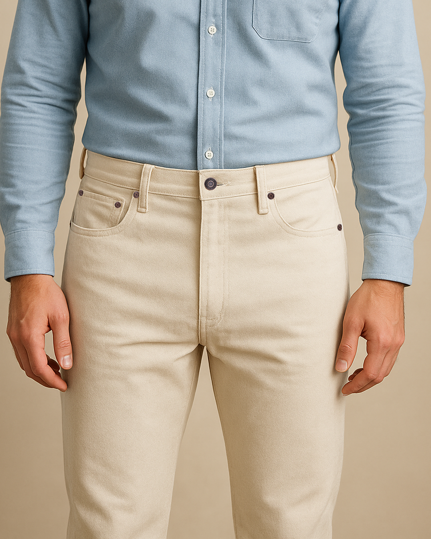 Ecrufarbene Jeans aus Twill-Denim