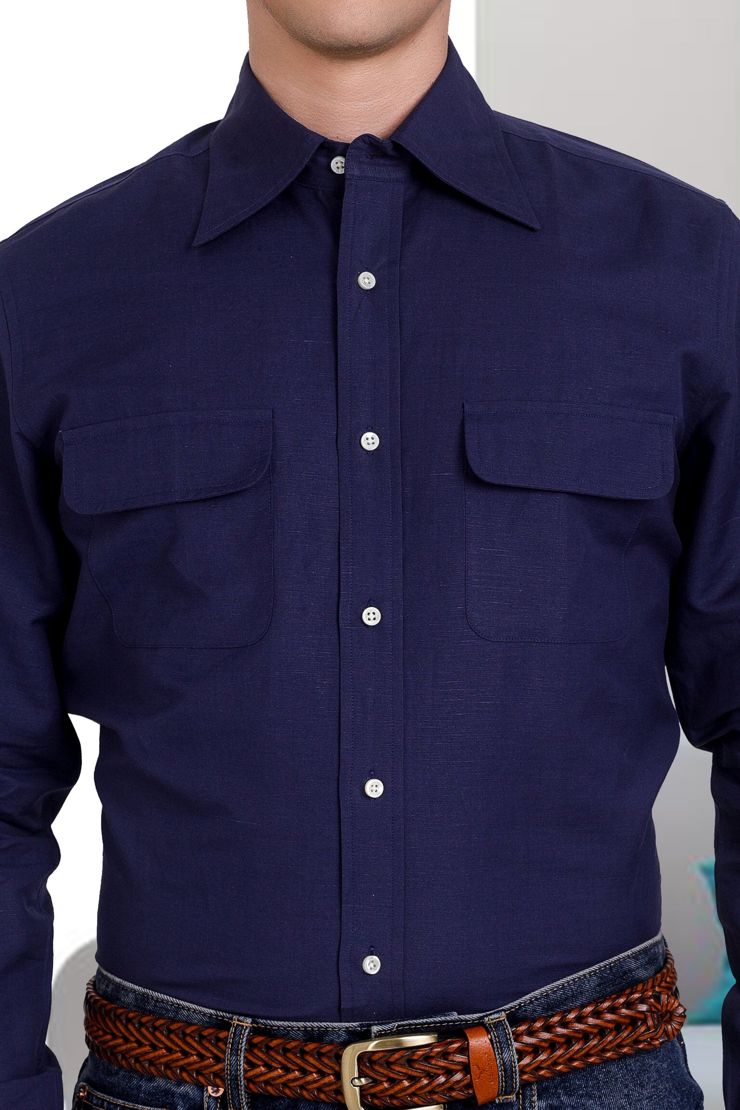 Marineblaues Chambray-Hemd