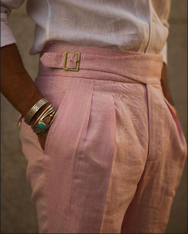 Gurkha Pants in Brisbane Linen Cotton Pink Twill
