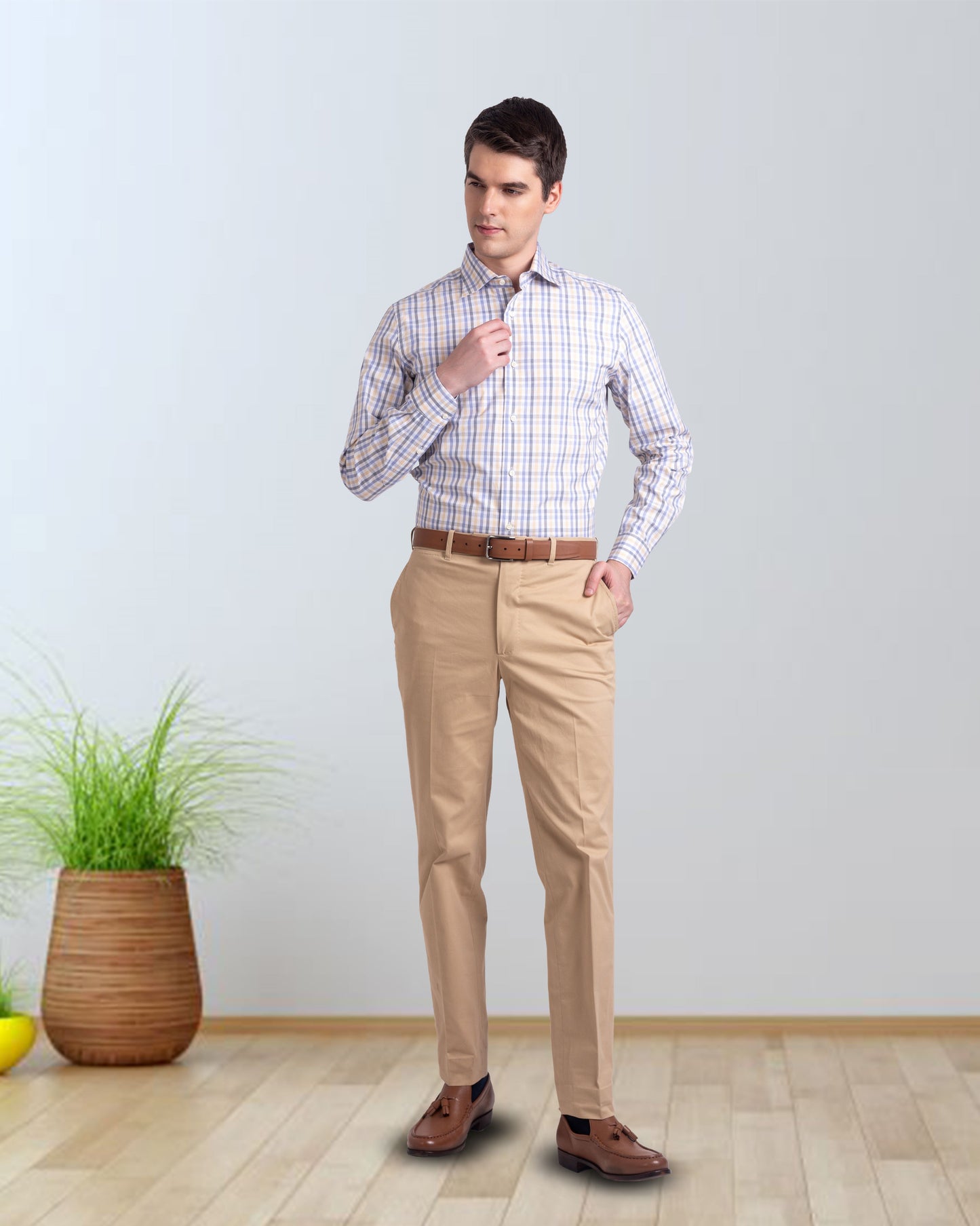 Country-Blau-Gelbes Tatersall-Hemd