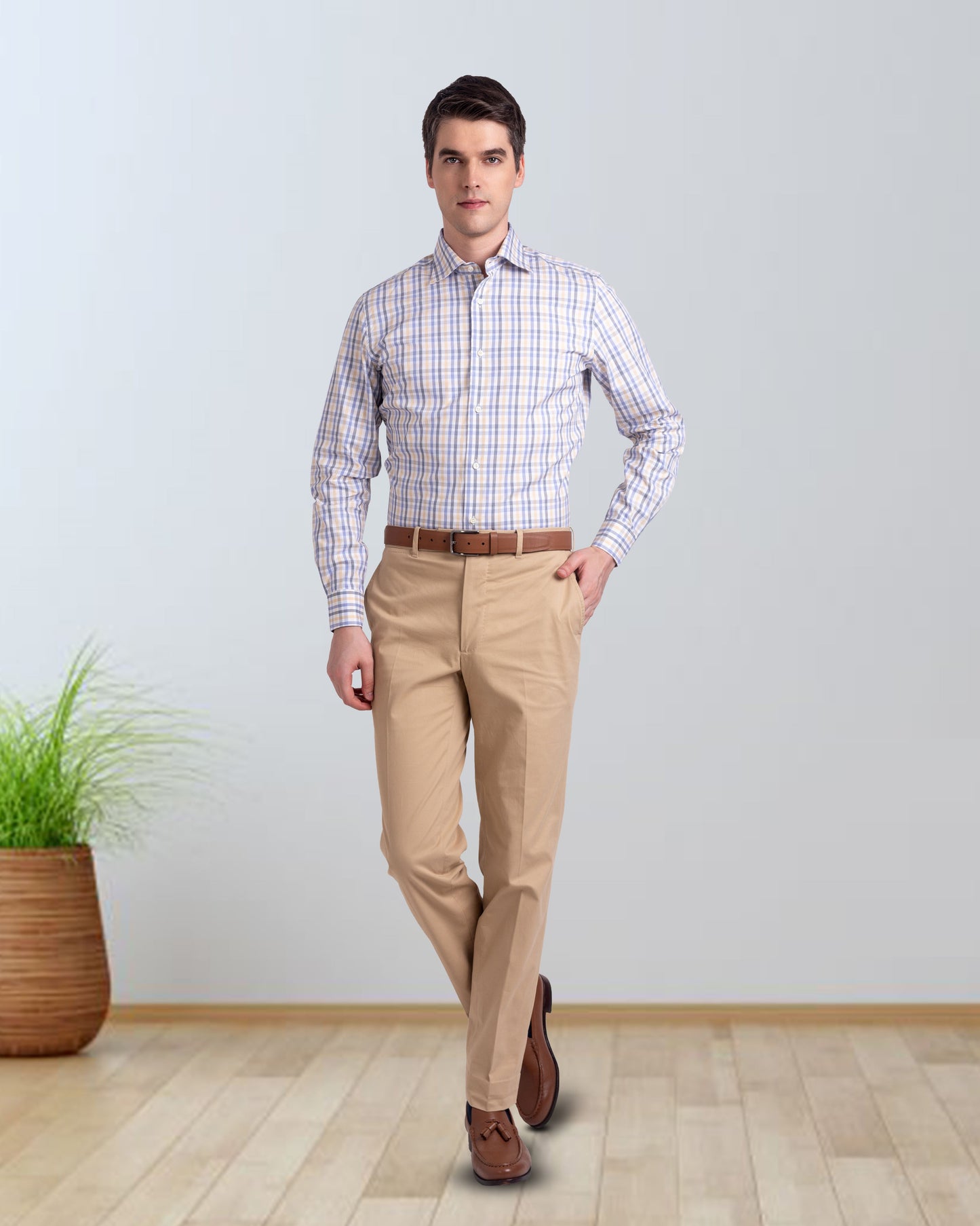 Country-Blau-Gelbes Tatersall-Hemd