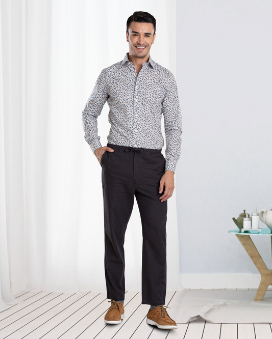 Charcoal Grey Milange Cotton Flannel Drawstring Pant