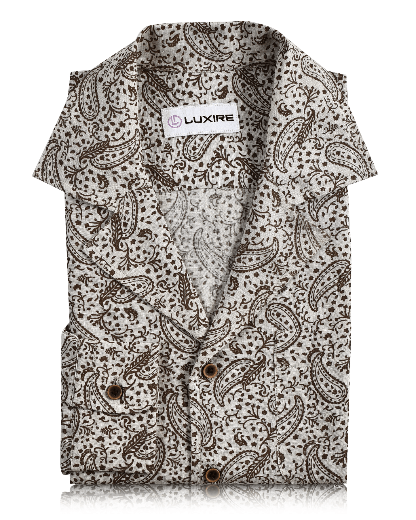Camp Collar Hemd aus Leinen in Braun mit Paisley-Print