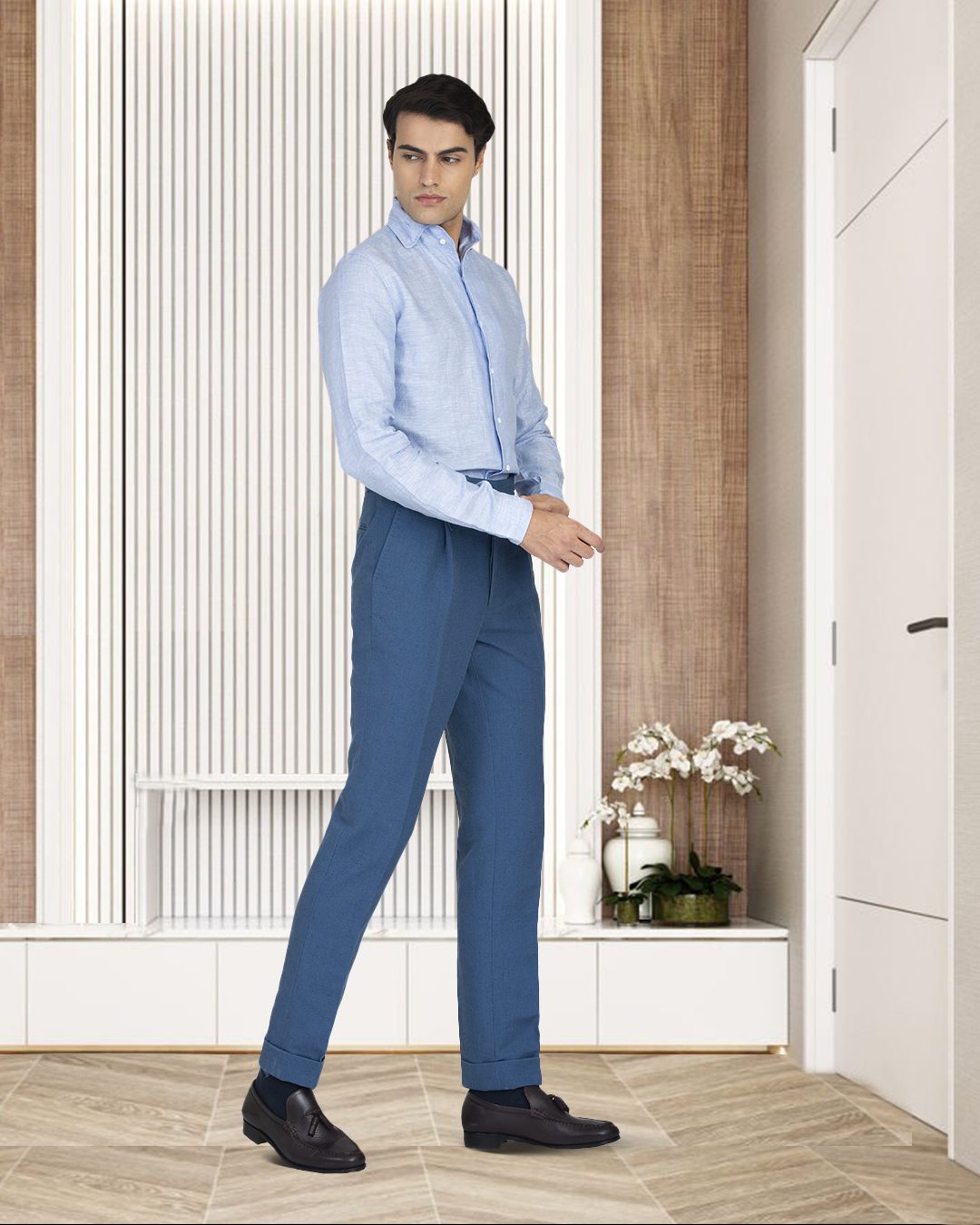Leinen-Baumwolle: Hellblauer einteiliger Chambray-Kragen
