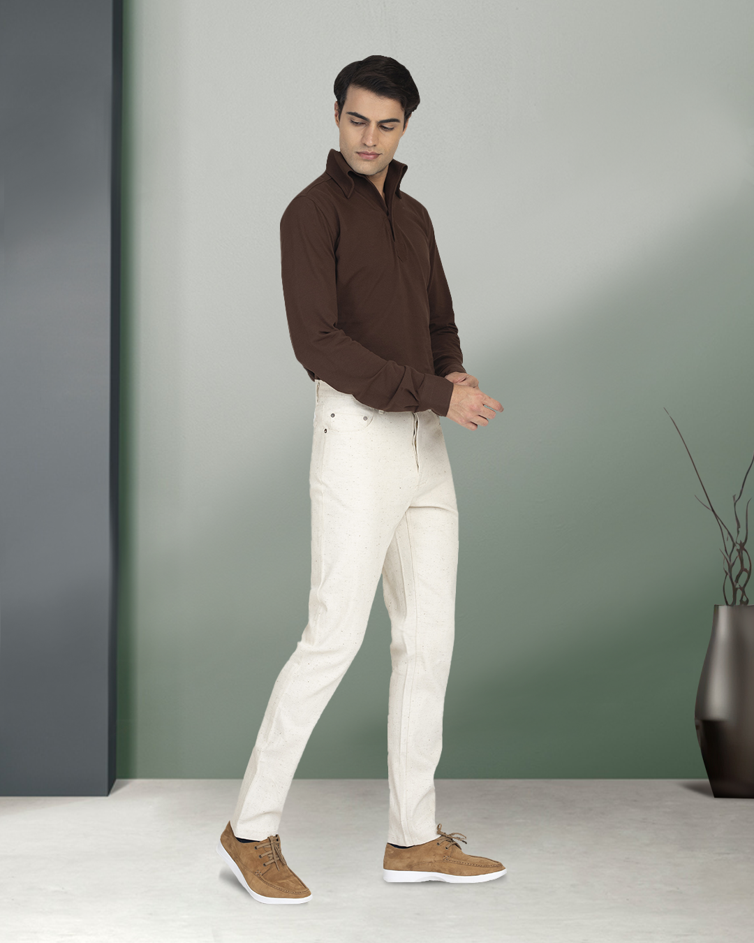 Braunes Piqué-Polo-T-Shirt