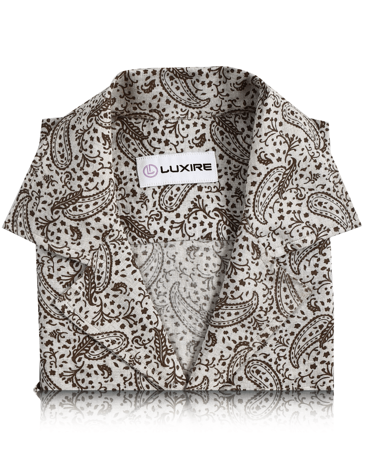Camp Collar Hemd aus Leinen in Braun mit Paisley-Print