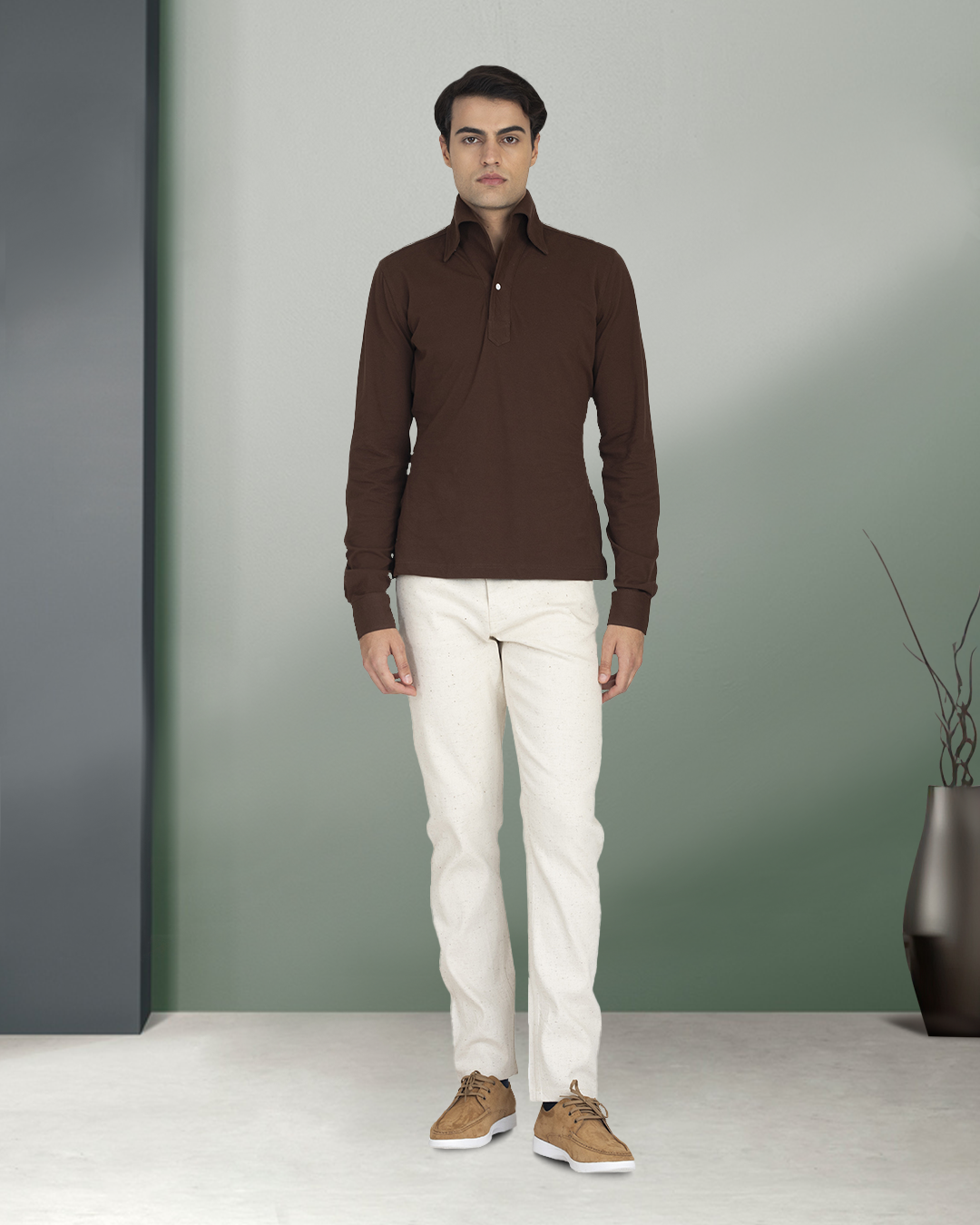 Braunes Piqué-Polo-T-Shirt