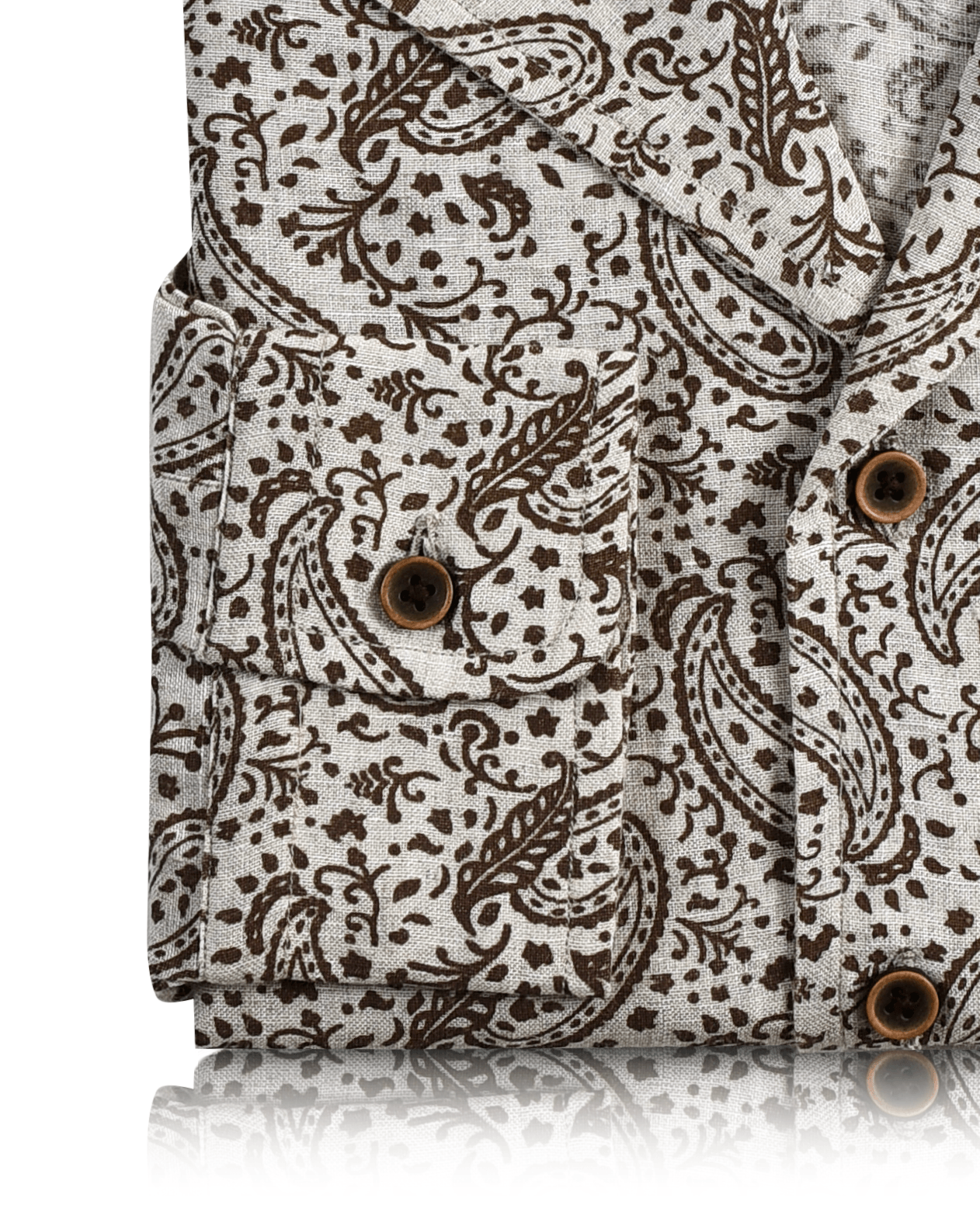 Camp Collar Hemd aus Leinen in Braun mit Paisley-Print