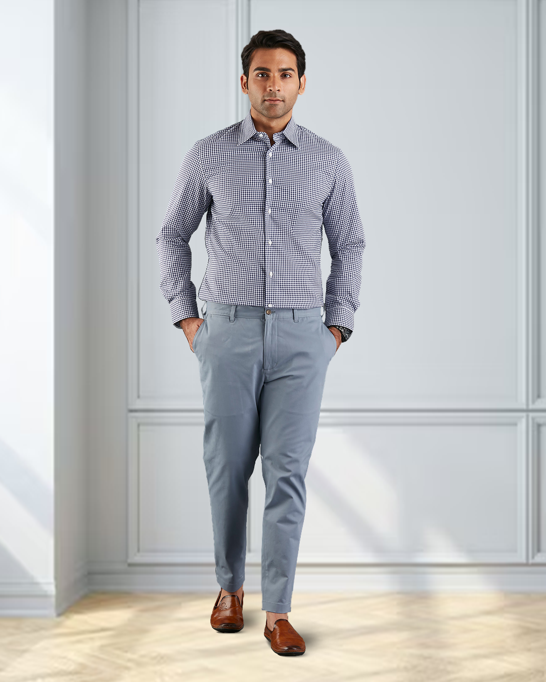 Genua-Chinohose in weichem Blaugrau