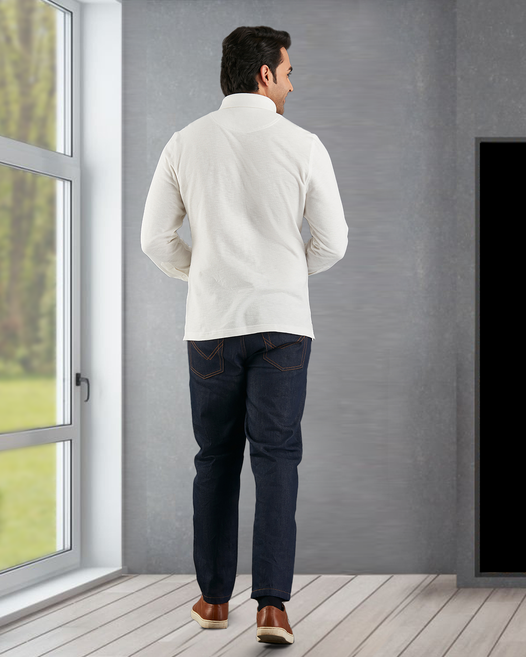 Elfenbeinweißes Polo-T-Shirt