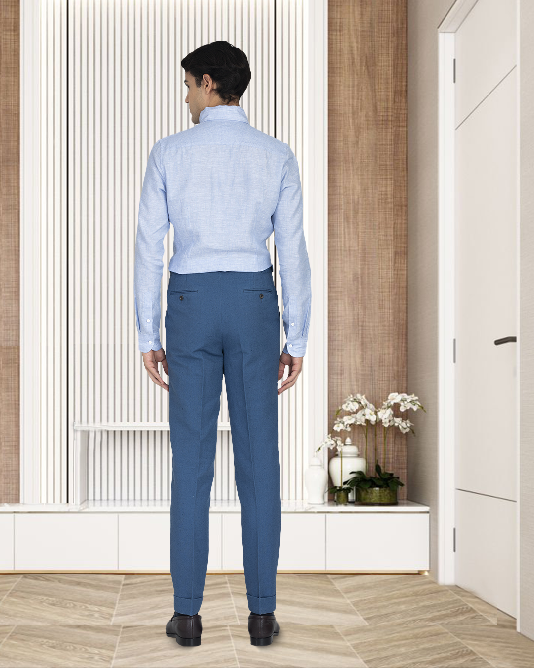Leinen-Baumwolle: Hellblauer einteiliger Chambray-Kragen