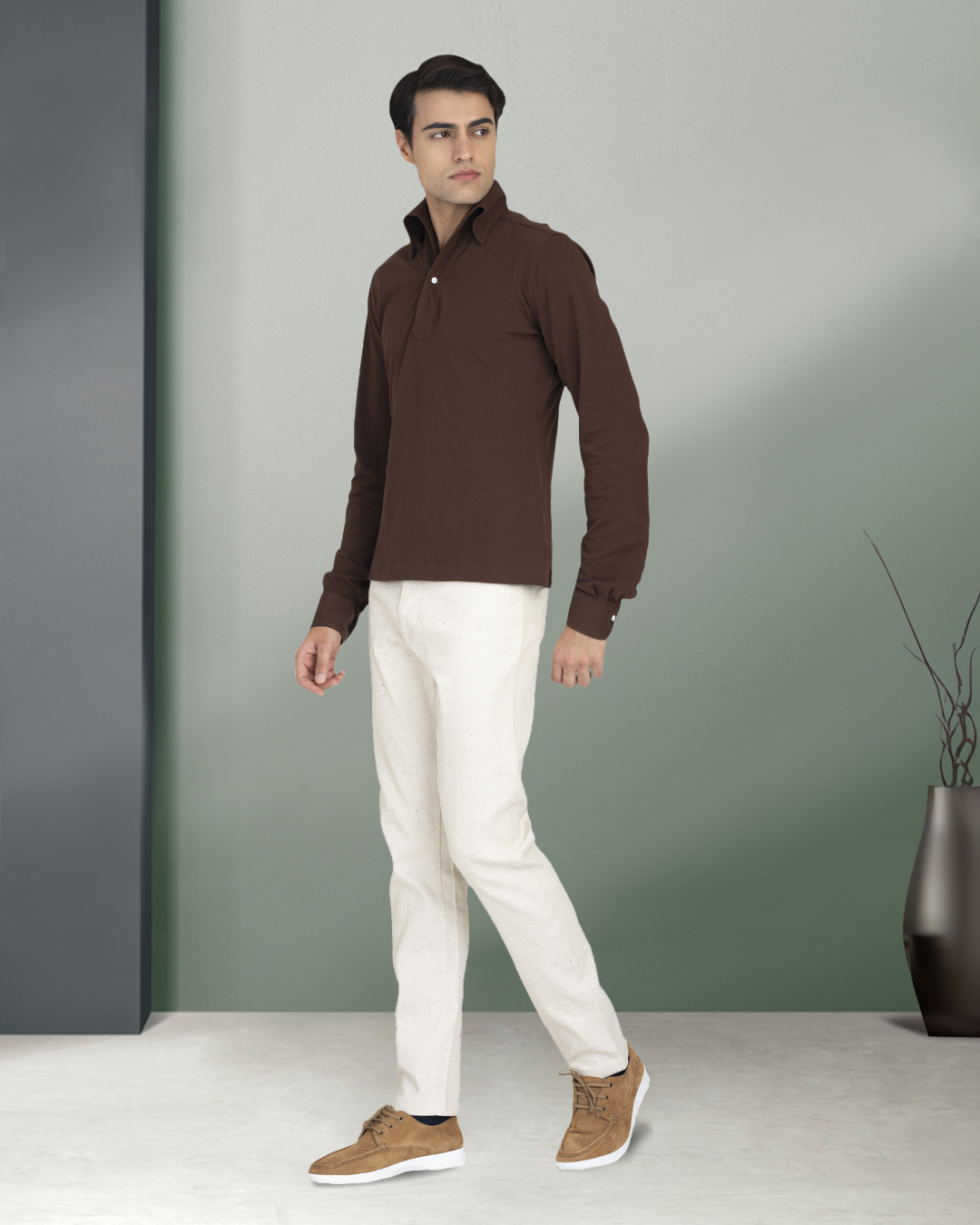Braunes Piqué-Polo-T-Shirt
