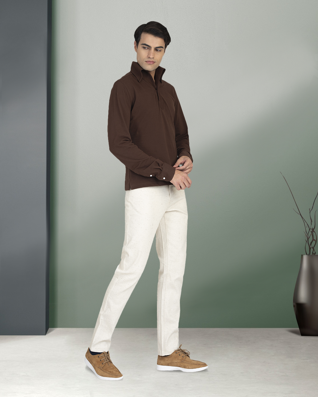 Braunes Piqué-Polo-T-Shirt
