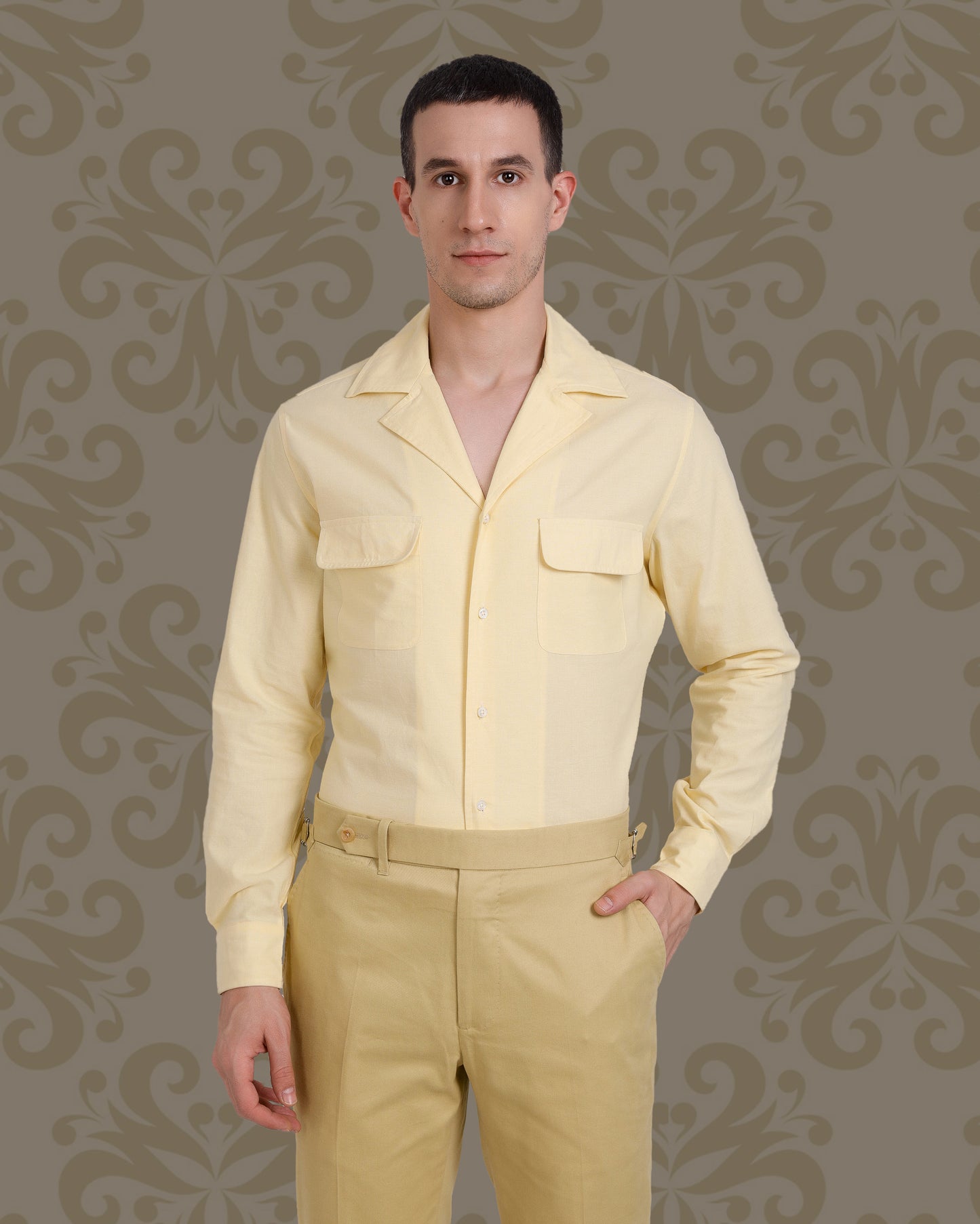 Anzughose aus weichem Twill in sanftem Senfgelb