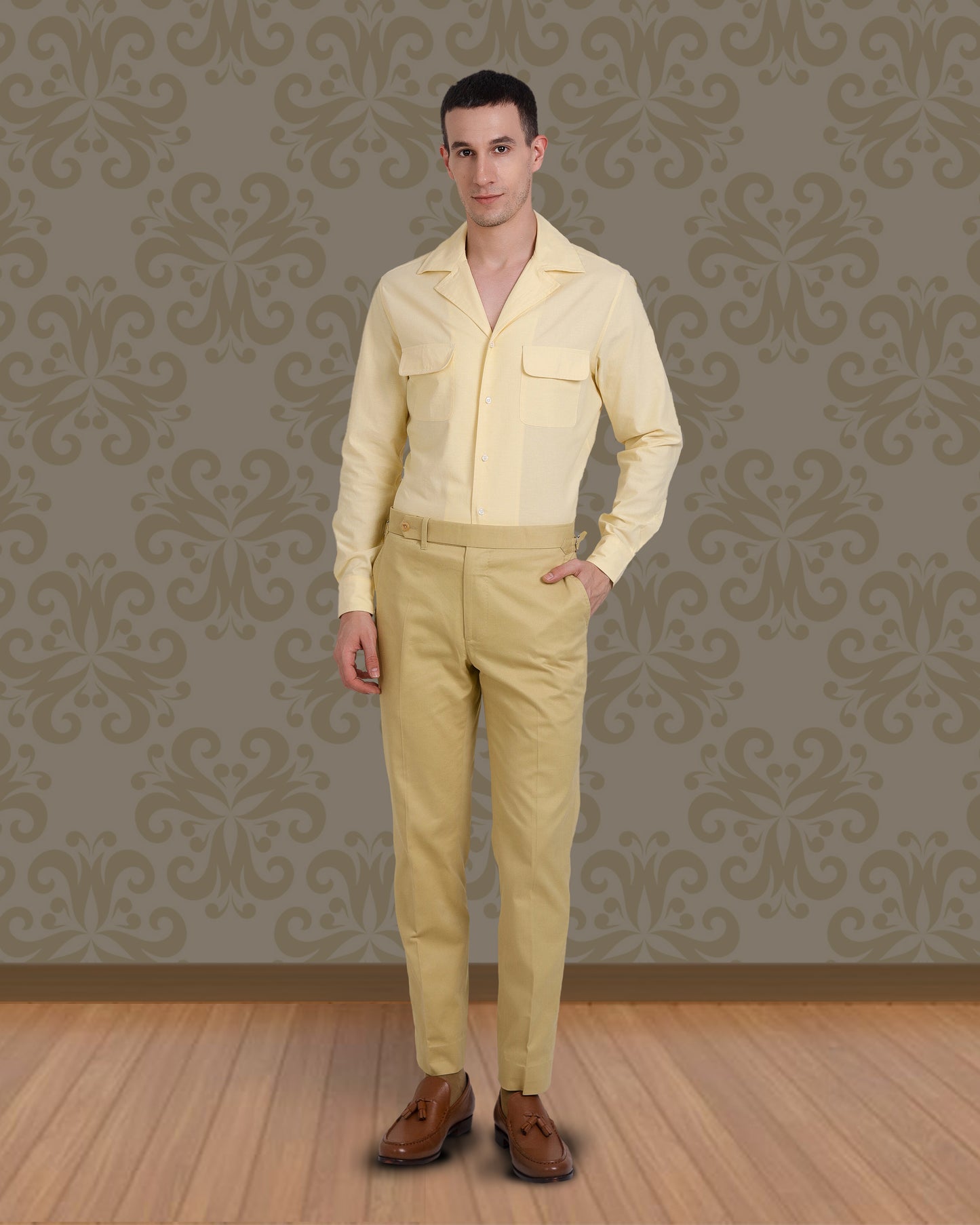 Anzughose aus weichem Twill in sanftem Senfgelb