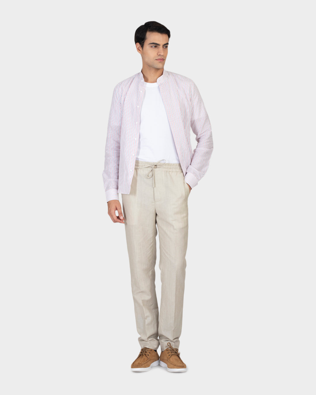 VBC: Ecru Wool-Linen Drawstring Pant