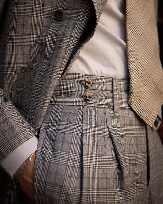 Drapers – Hochgeschnittene Hose mit Doppellasche und Glencheck-Muster, Schwarz und Weiß