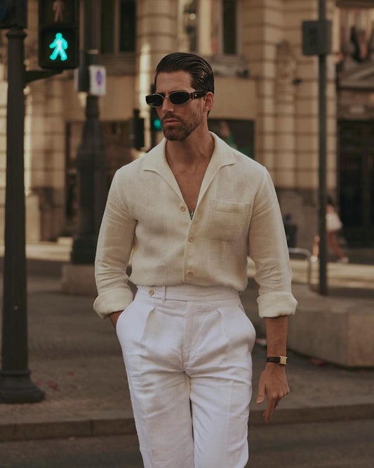 Off-White Sommerhemd aus Soft Wash Honeycomb Leinen mit einteiliger Kragenleiste