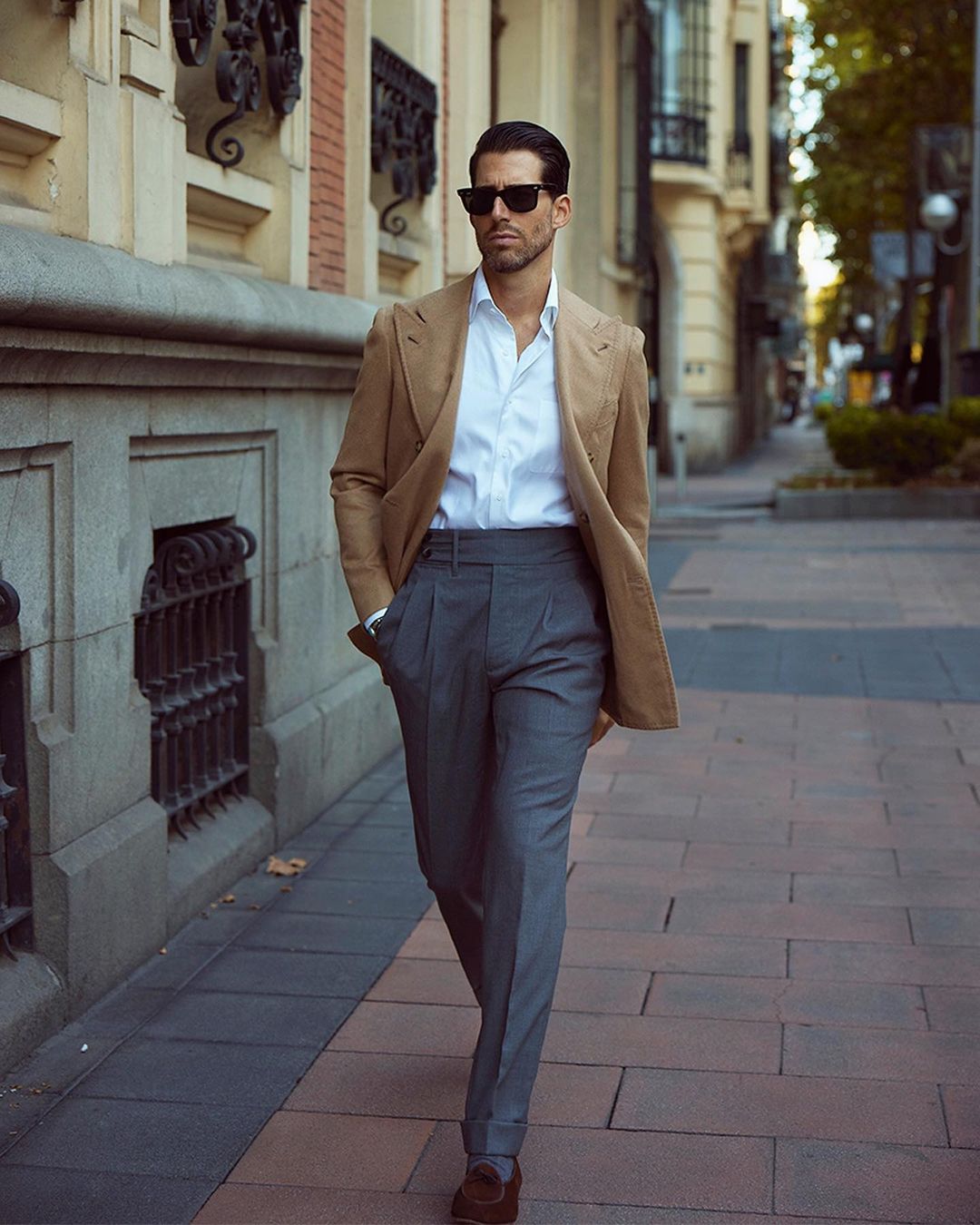 Dugdale New Fine Worsted – Graue High Rise-Hose mit Doppellasche