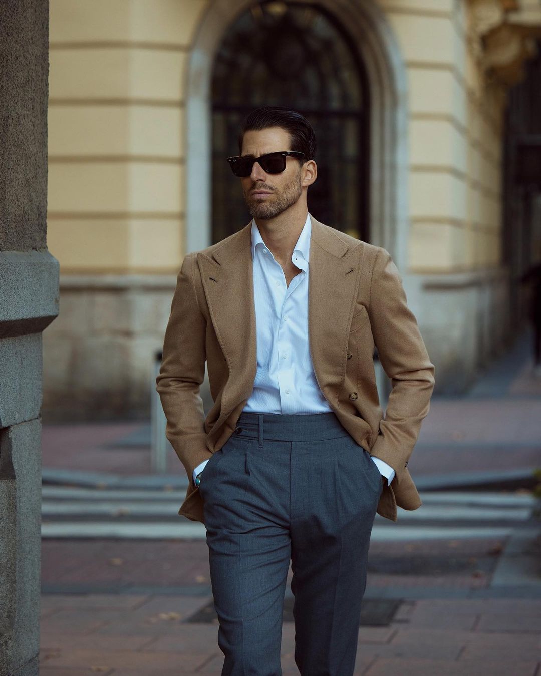Dugdale New Fine Worsted – Graue High Rise-Hose mit Doppellasche
