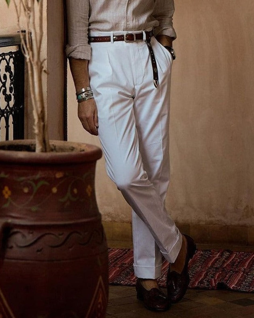 Plissierte Hose aus weißem Twill