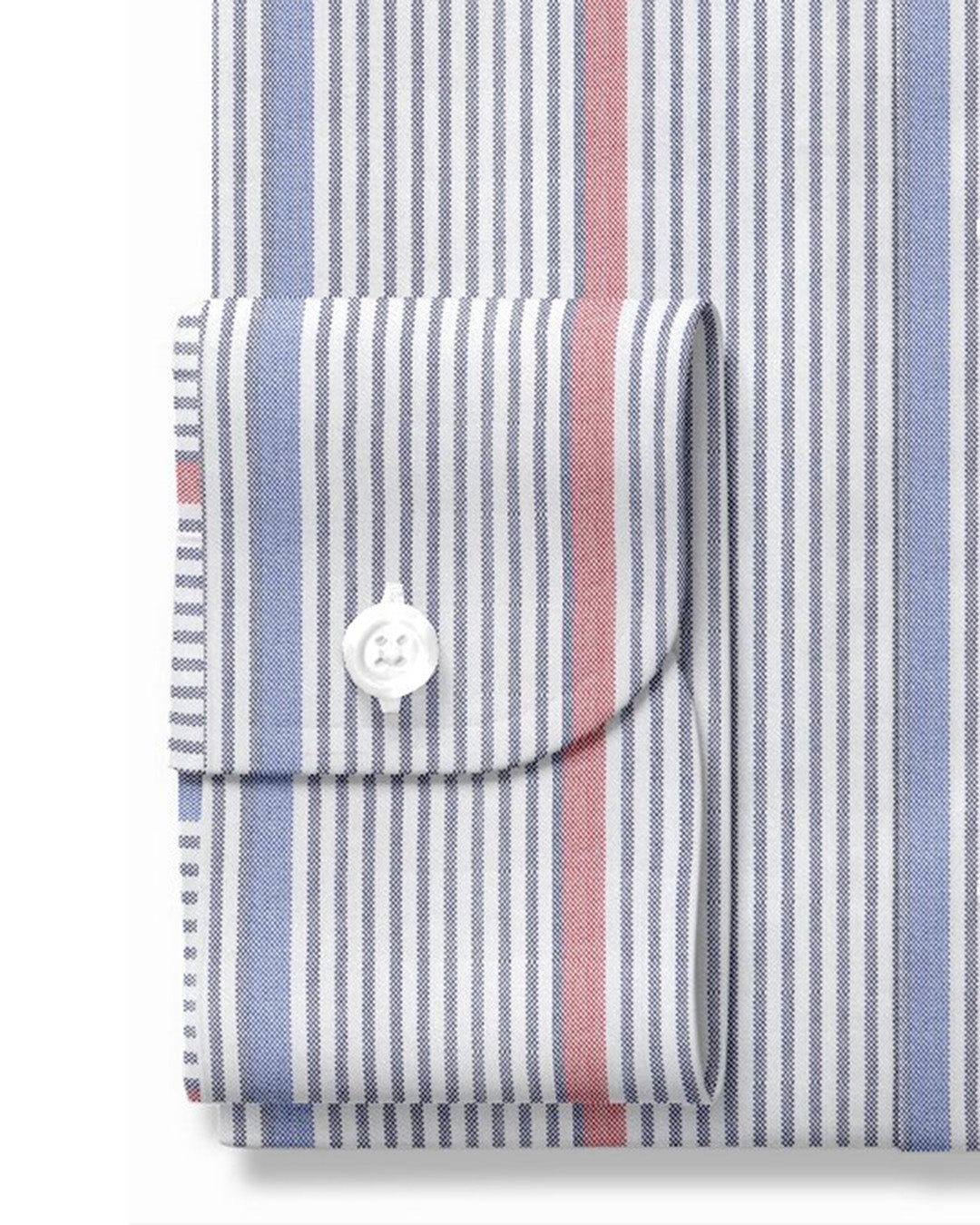 Easy-to-Iron Navy Red White Multi-Stripes Oxford