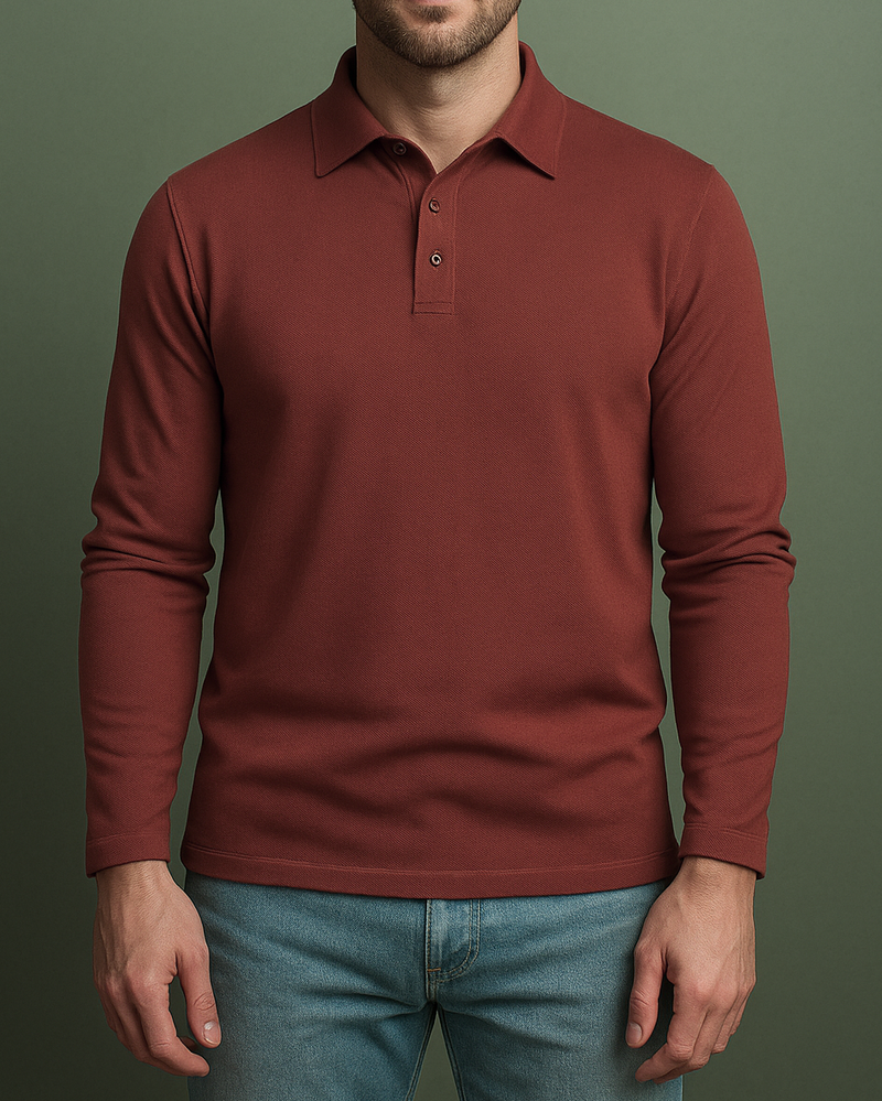 EZS Aria Rust Long Sleeve Polo