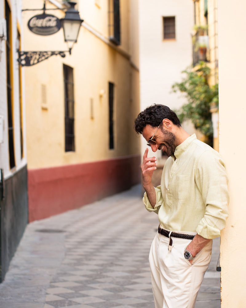 Light Olive Green Slub Linen Summer Shirt