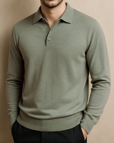 EZS Merino-Wollpolo in Helloliv mit langen Ärmeln