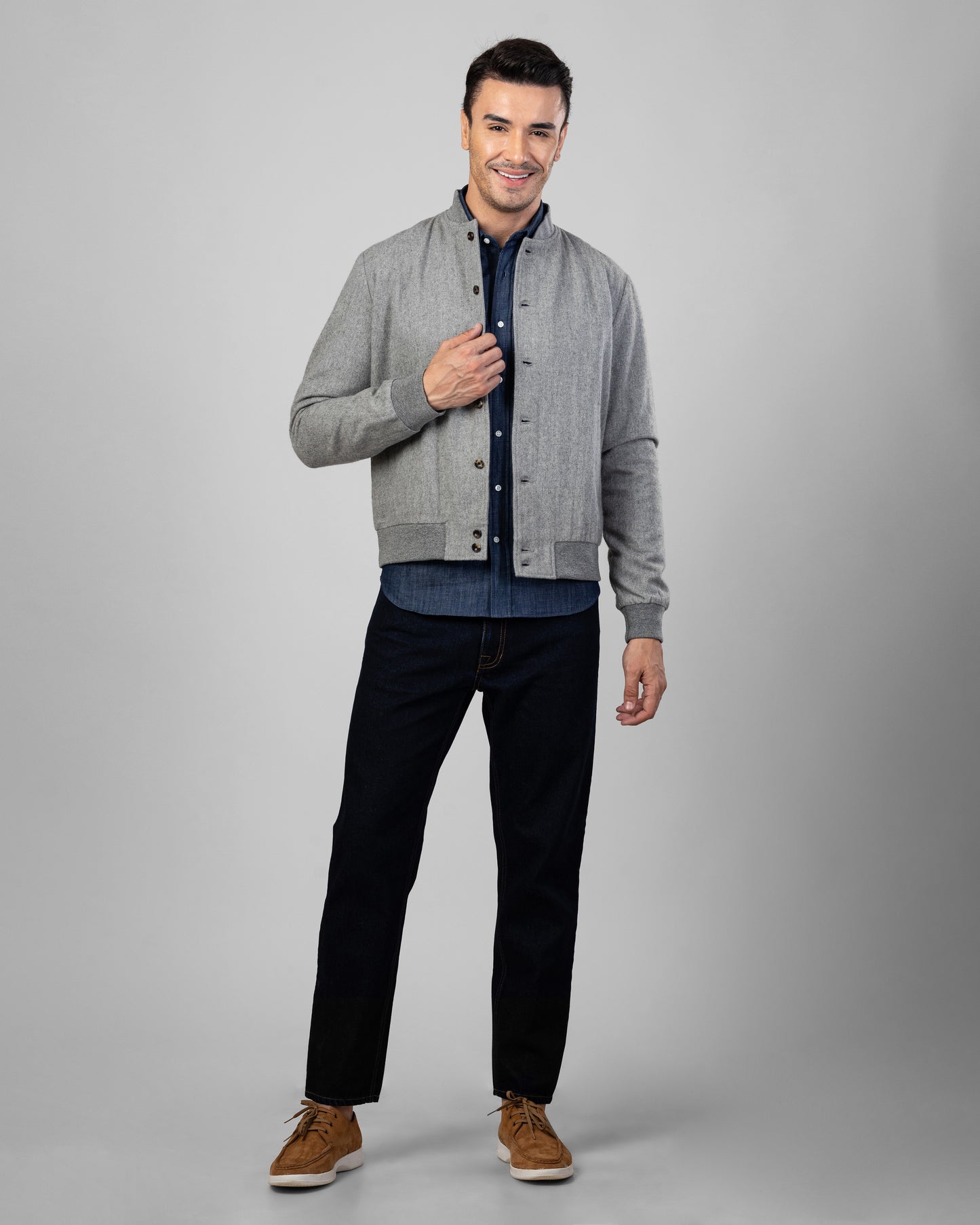 Grey Wool Flannel Shirt Jacket