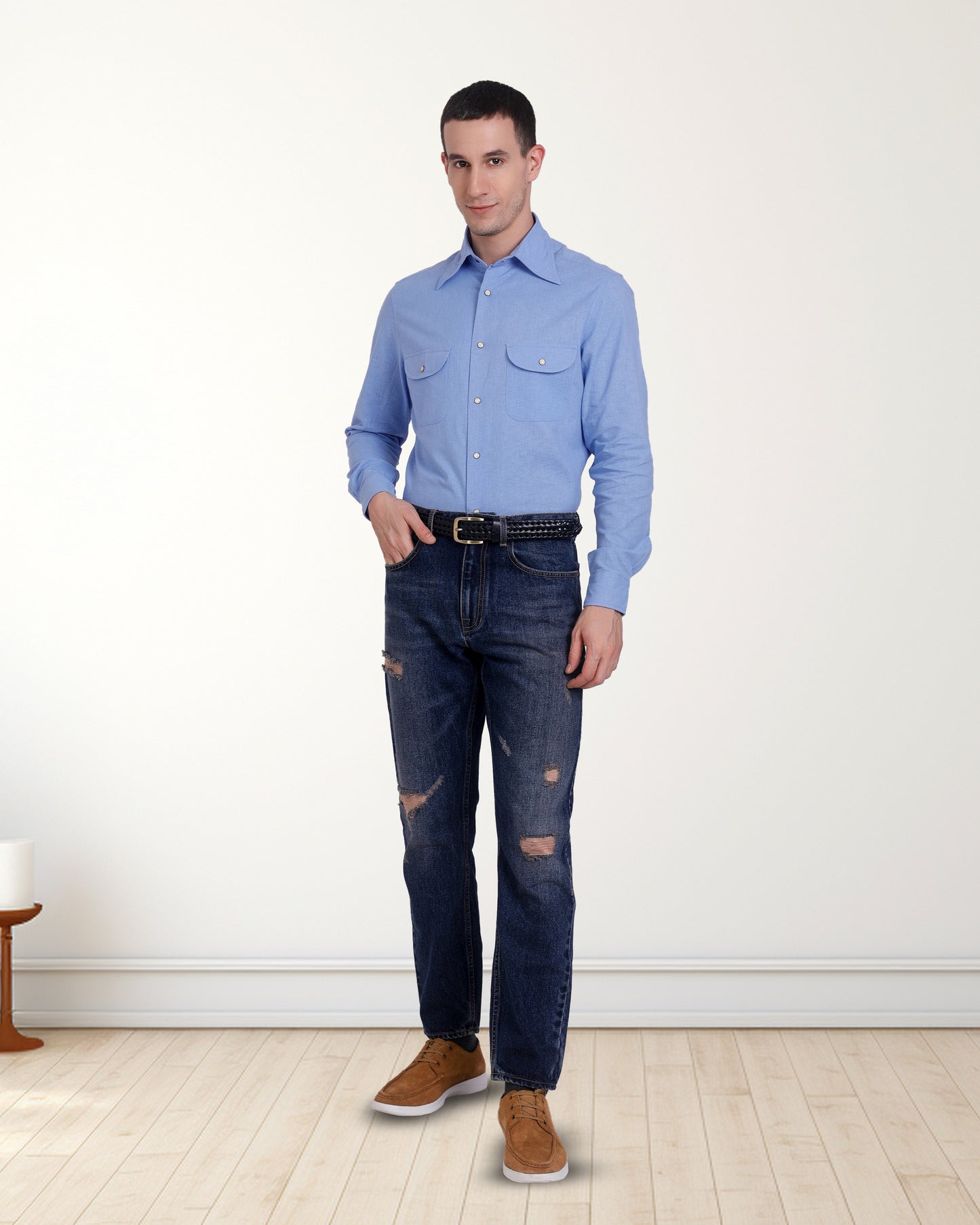 Blaues Fresco Madapolam Chambray Westernhemd