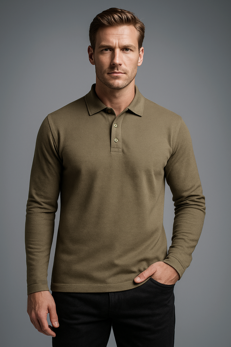 EZS Aria Olive Langarm-Polohemd