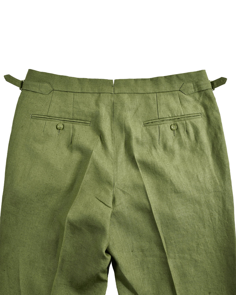 Pleated Fern Green Linen Dress Pant