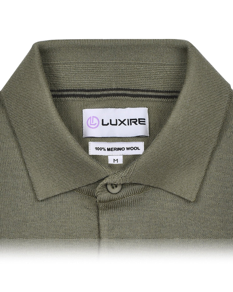 EZS Merino Wool Pale Olive  Long Sleeve Polo