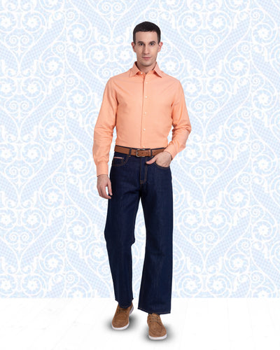 Chemise Oxford à pois abricot orange