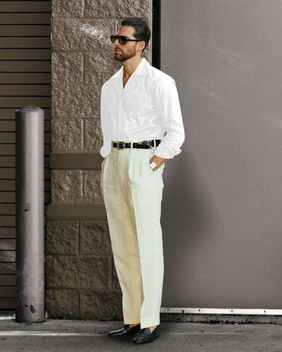 Pantalon habillé en lin crème Fresco
