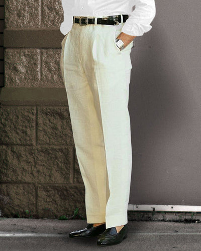 Pantalon habillé en lin crème Fresco