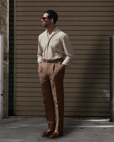 Pantalon habillé en lin marron Fresco