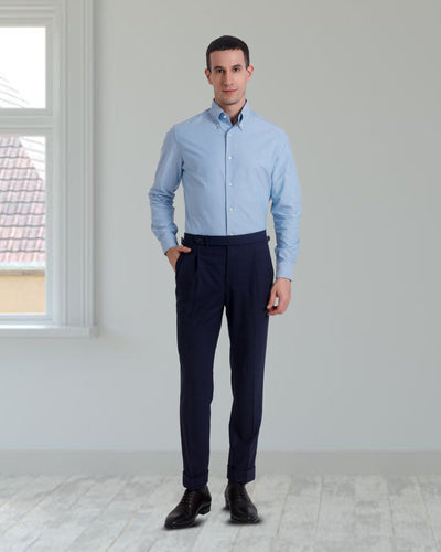 Plissierte Vitale Barberis Canonico – 4-fädige Tropenwolle: Dunkel-Indigoblaue Anzughose