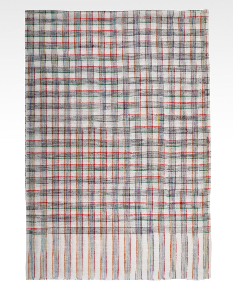 Pashmina-Schal aus Kaschmirwolle, cremefarben, rot-grün kariert