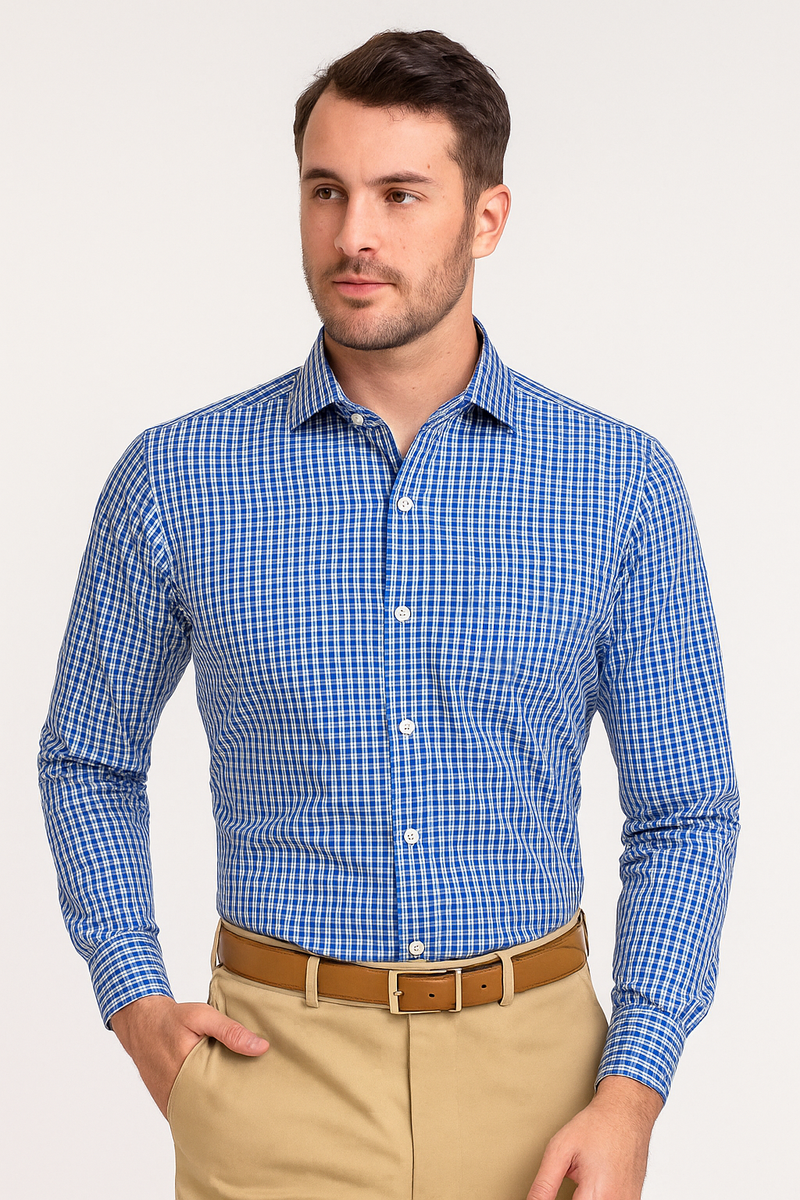 Chemise décontractée à carreaux tartan bleu Albini