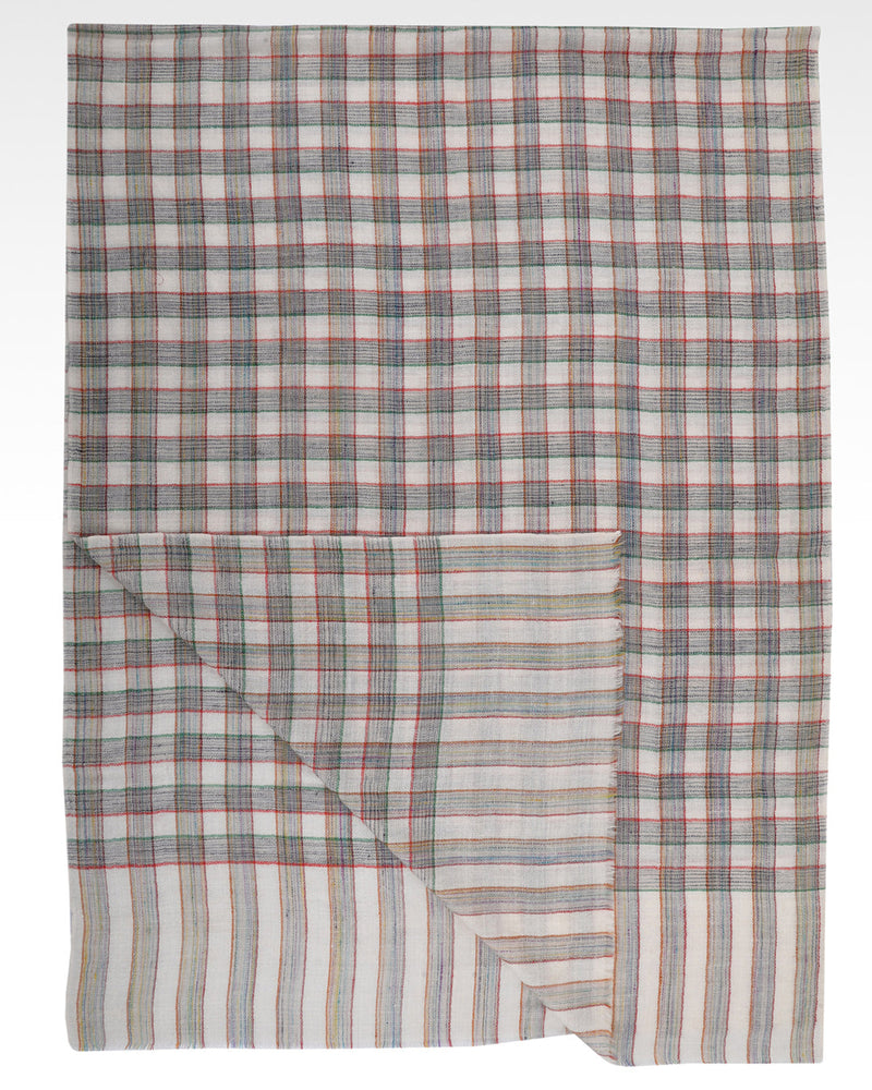 Pashmina-Schal aus Kaschmirwolle, cremefarben, rot-grün kariert