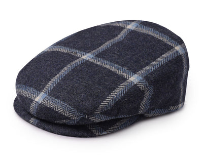 Casquette en tweed à carreaux bleu marine