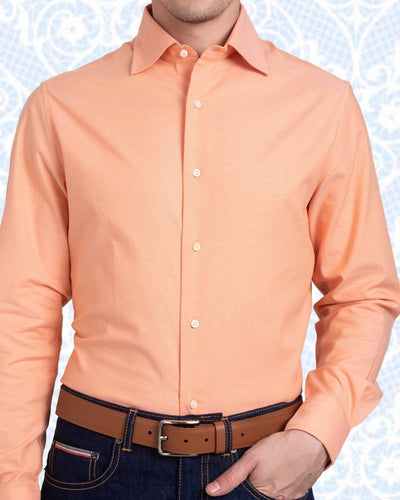 Chemise Oxford à pois abricot orange