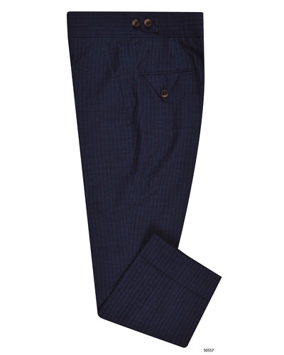Loro Piana : Seersucker à rayures bleu foncé
