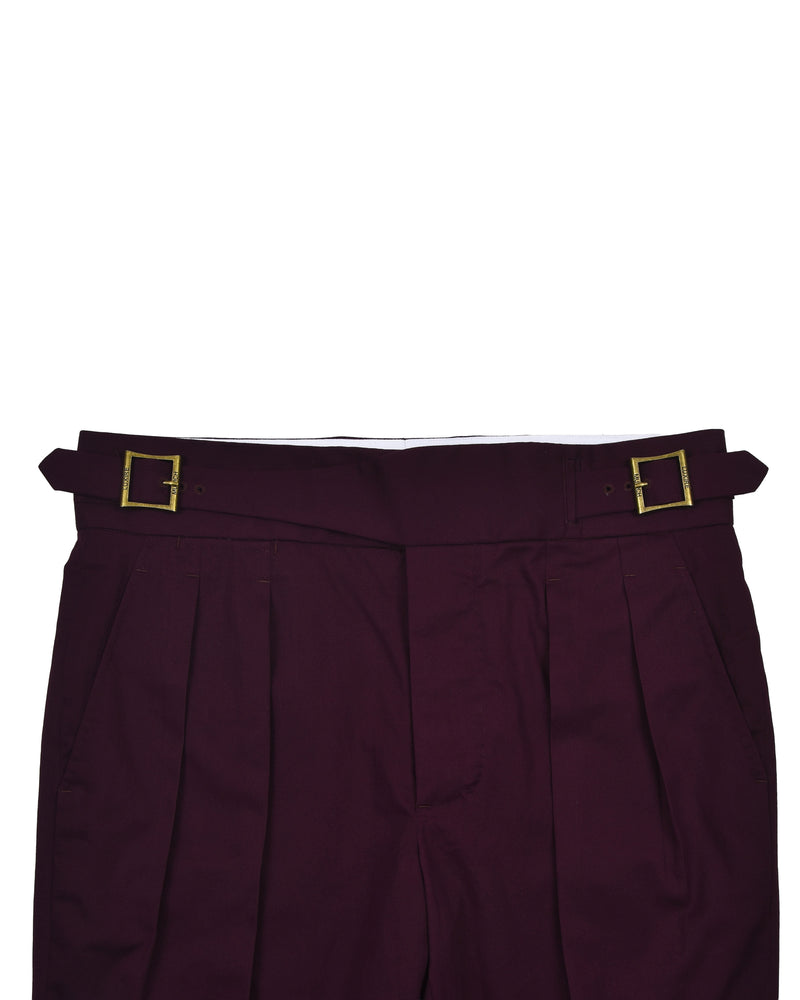 Gurkha-Hose aus mattem Fresco-Twill in Weinrot