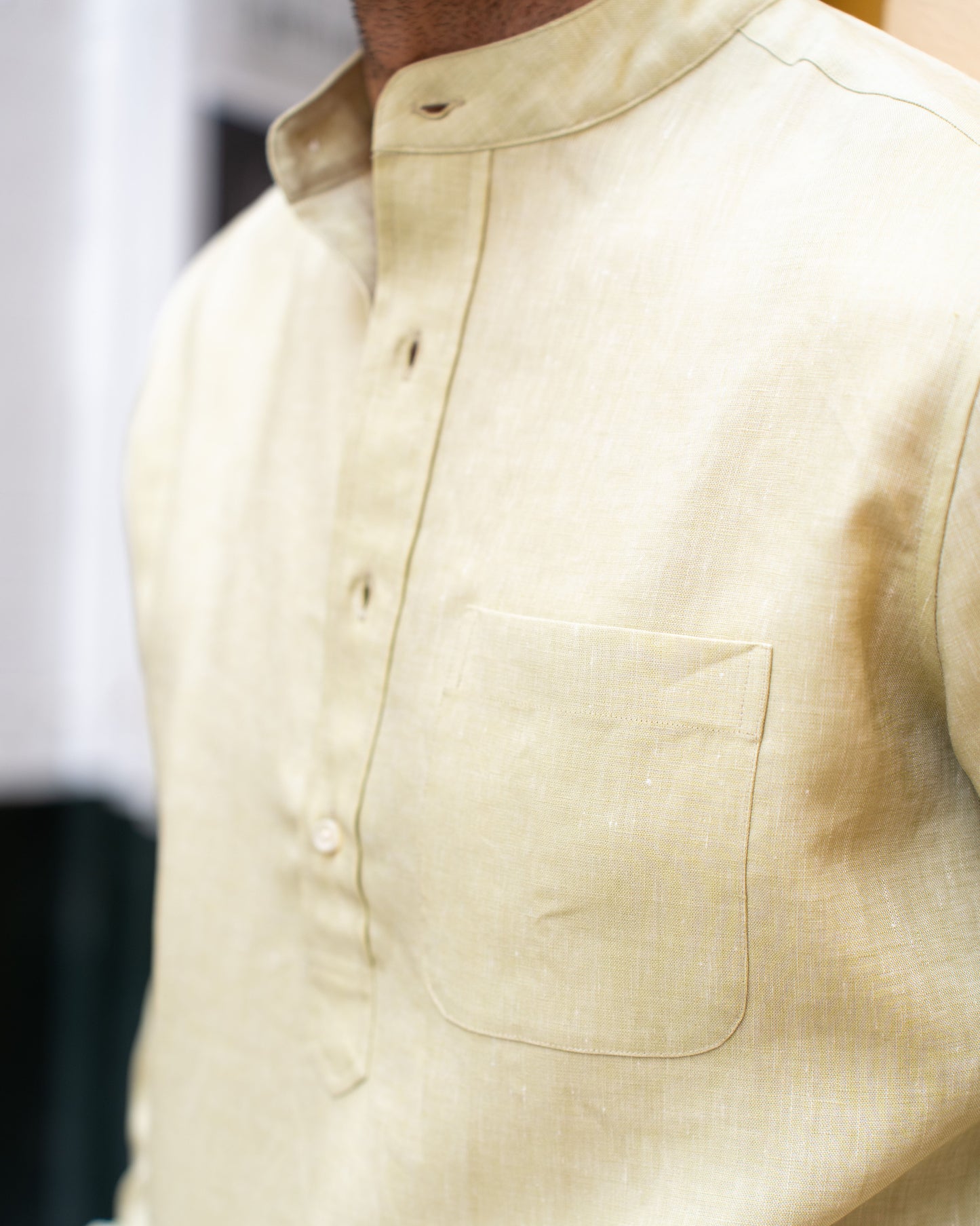 Light Olive Green Slub Linen Summer Shirt