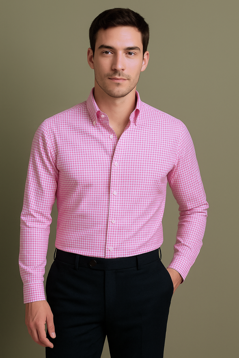 Pink White Gingham Check Shirt