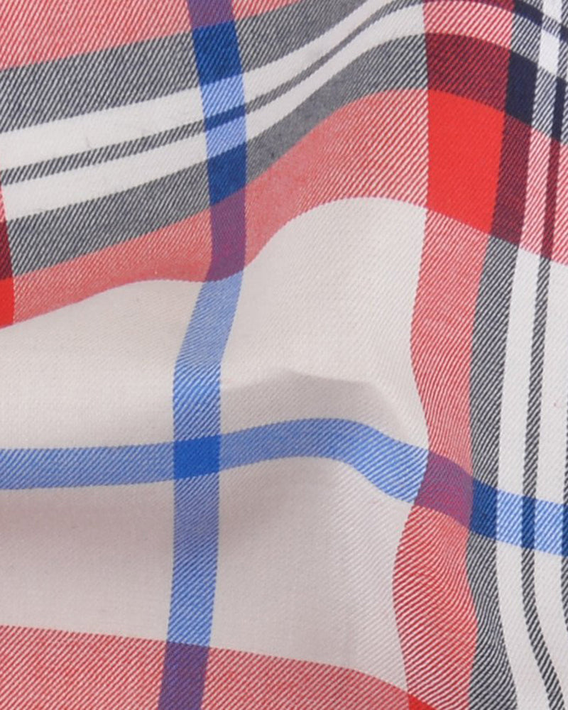 carreaux madras en sergé rouge marine crème